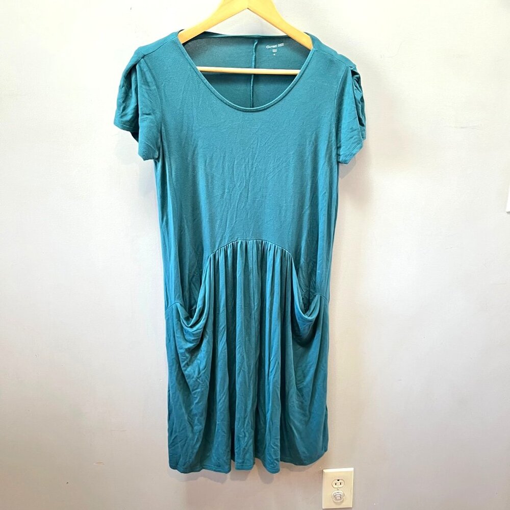 Garnet Hill Womens Teal Short-Sleeve Dress With Pockets Medium